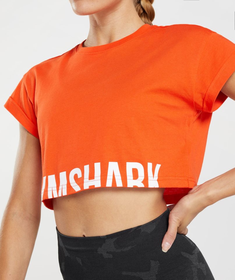 Women's Gymshark Fraction Cropped Tops Orange | NZ 3VEWDU